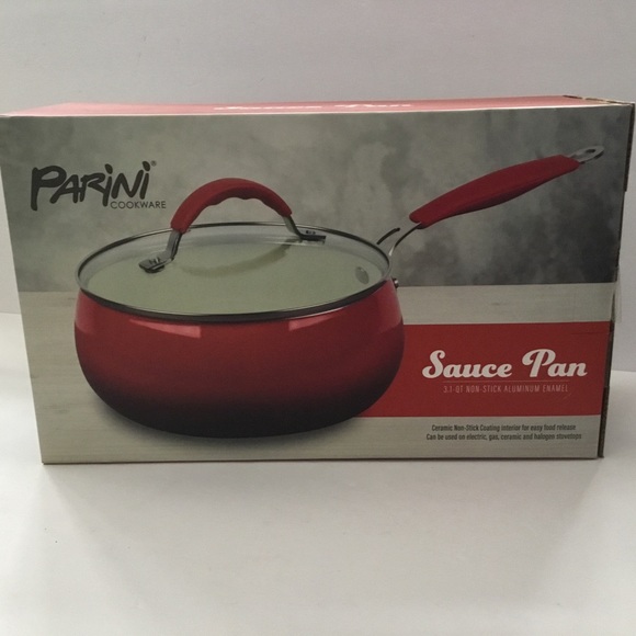 Parini Kitchen Saucepan With Cover And Vent Hole 3 Qt Red Parini